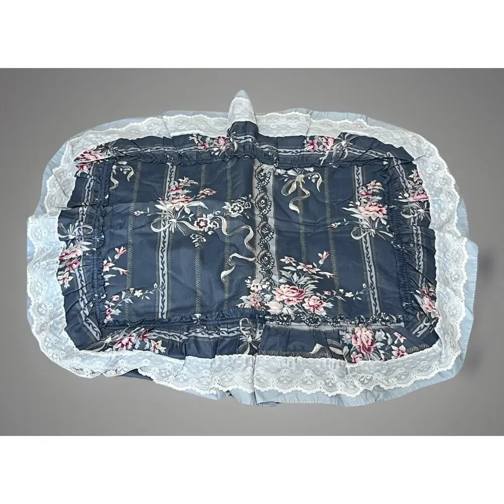 Vtg Cottagecore Blue Floral Curtain Panels, Tie Backs & Pillow Shams Shabby Chic